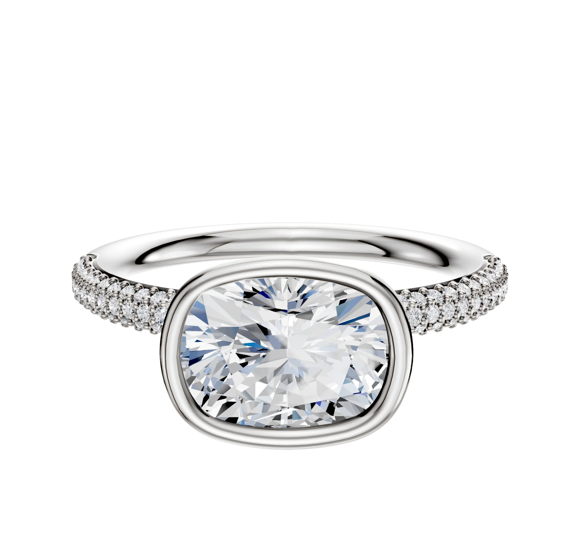 Platinum Bezel Full Bezel East/West Classic Dome 3-Row-Pave 2.0mm Engagement Ring