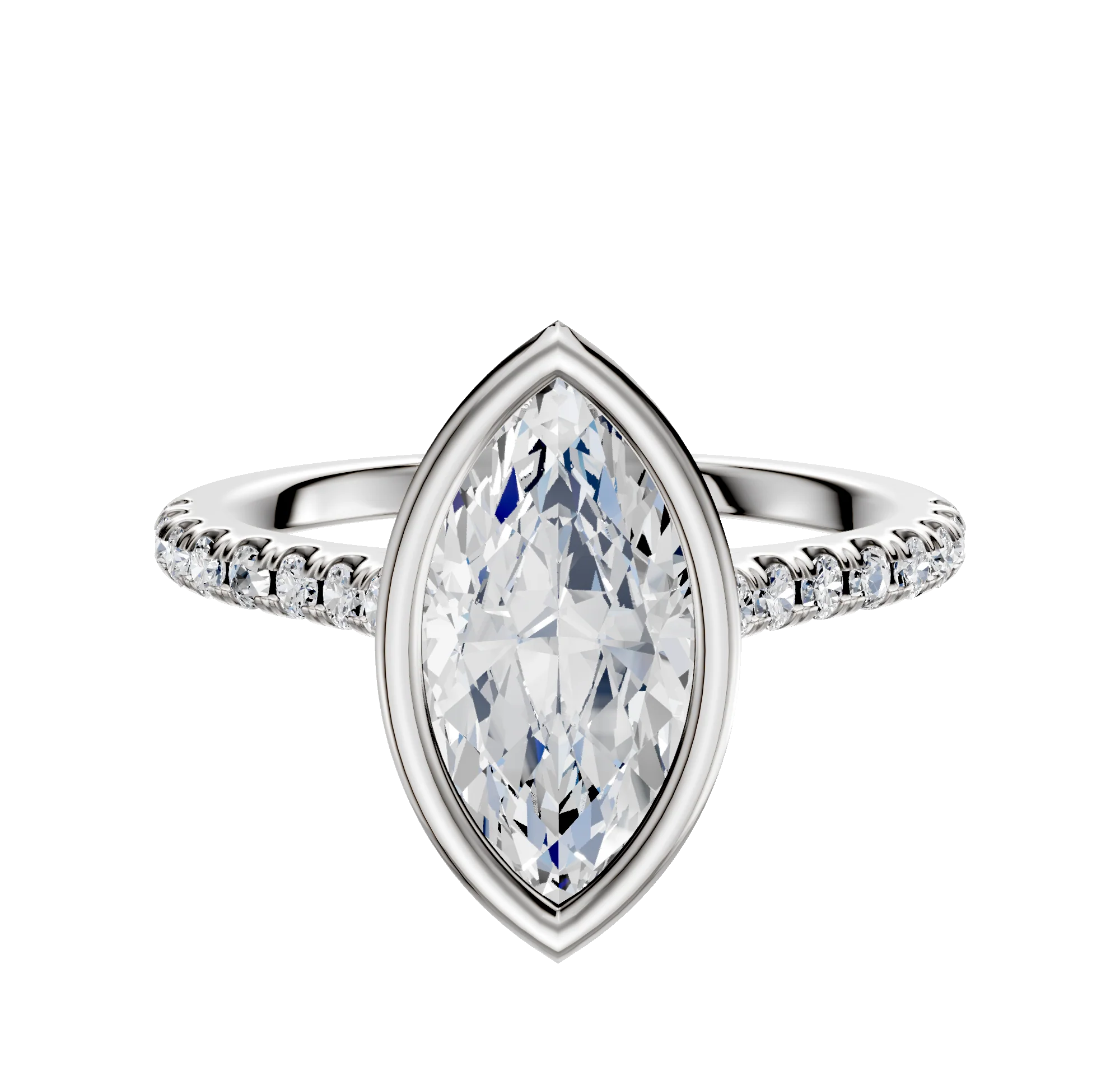 Platinum Bezel Full Bezel North/South Cathedral Dome 1-Row-Pave 2.5mm Engagement Ring