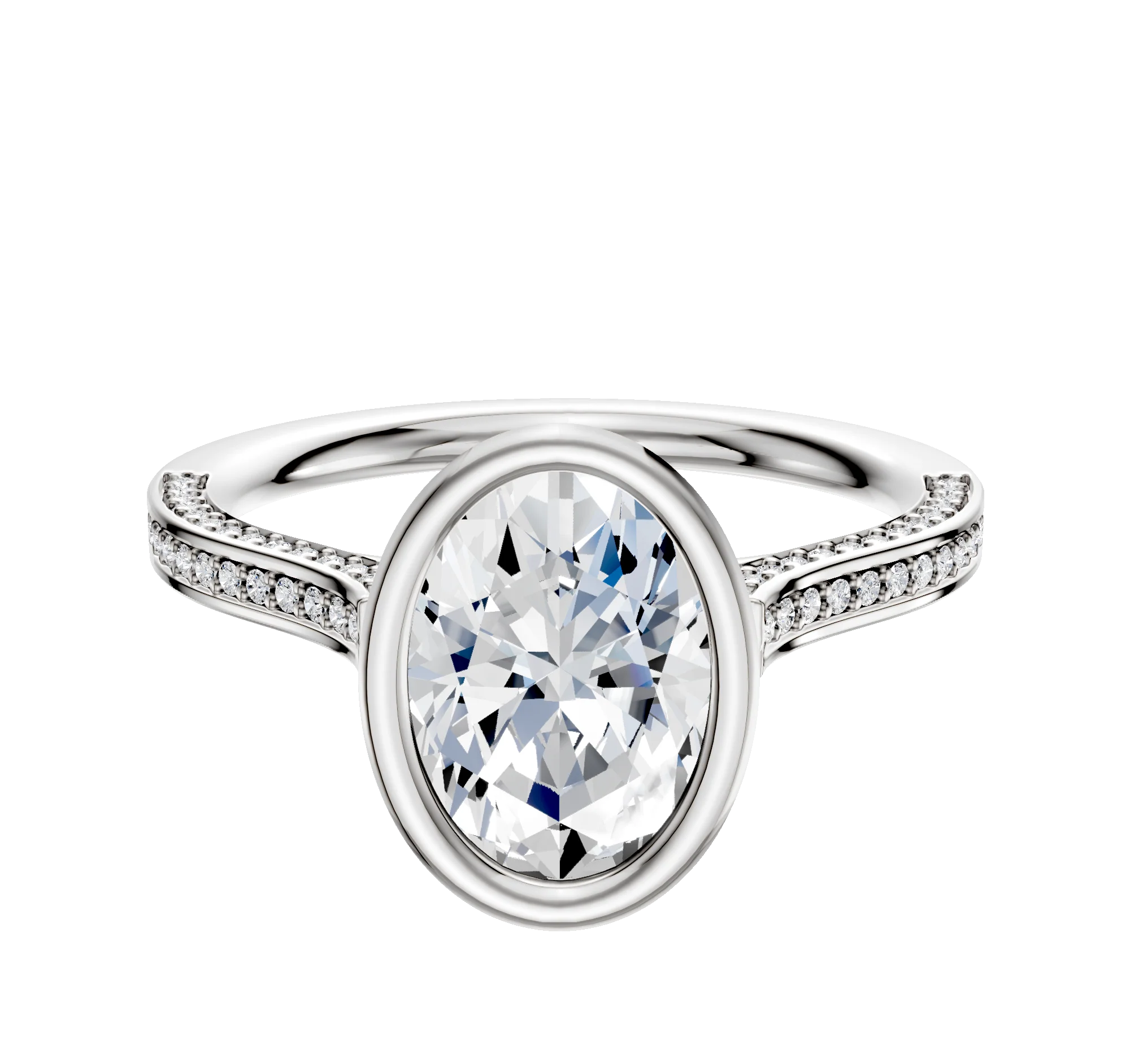 Platinum Bezel Full Bezel North/South Cathedral Flat 3-Row-Pave 2.0mm Engagement Ring