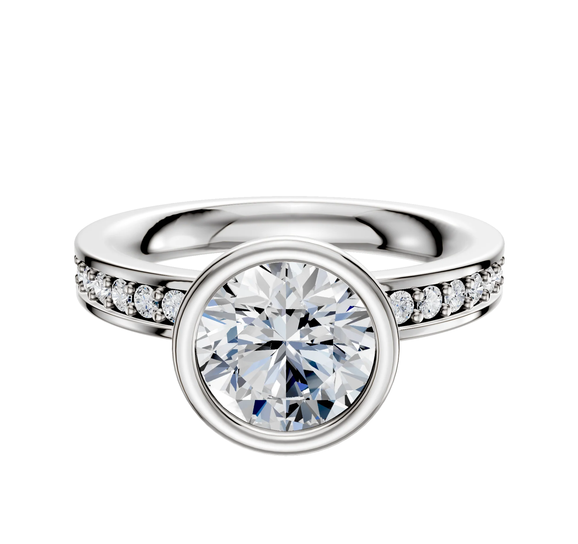 Platinum Bezel Full Bezel North/South Classic Flat 1-Row-Pave 2.5mm Engagement Ring