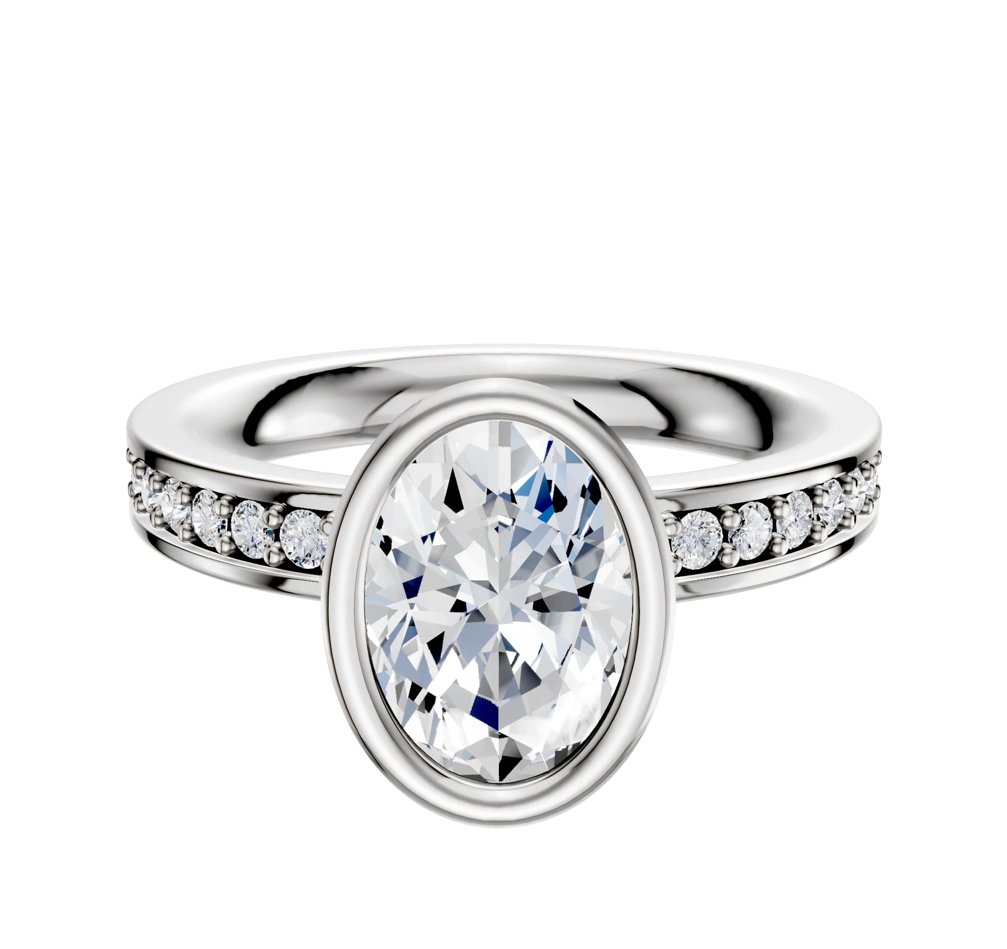Platinum Bezel Full Bezel North/South Classic Flat 1-Row-Pave 2.5mm Engagement Ring