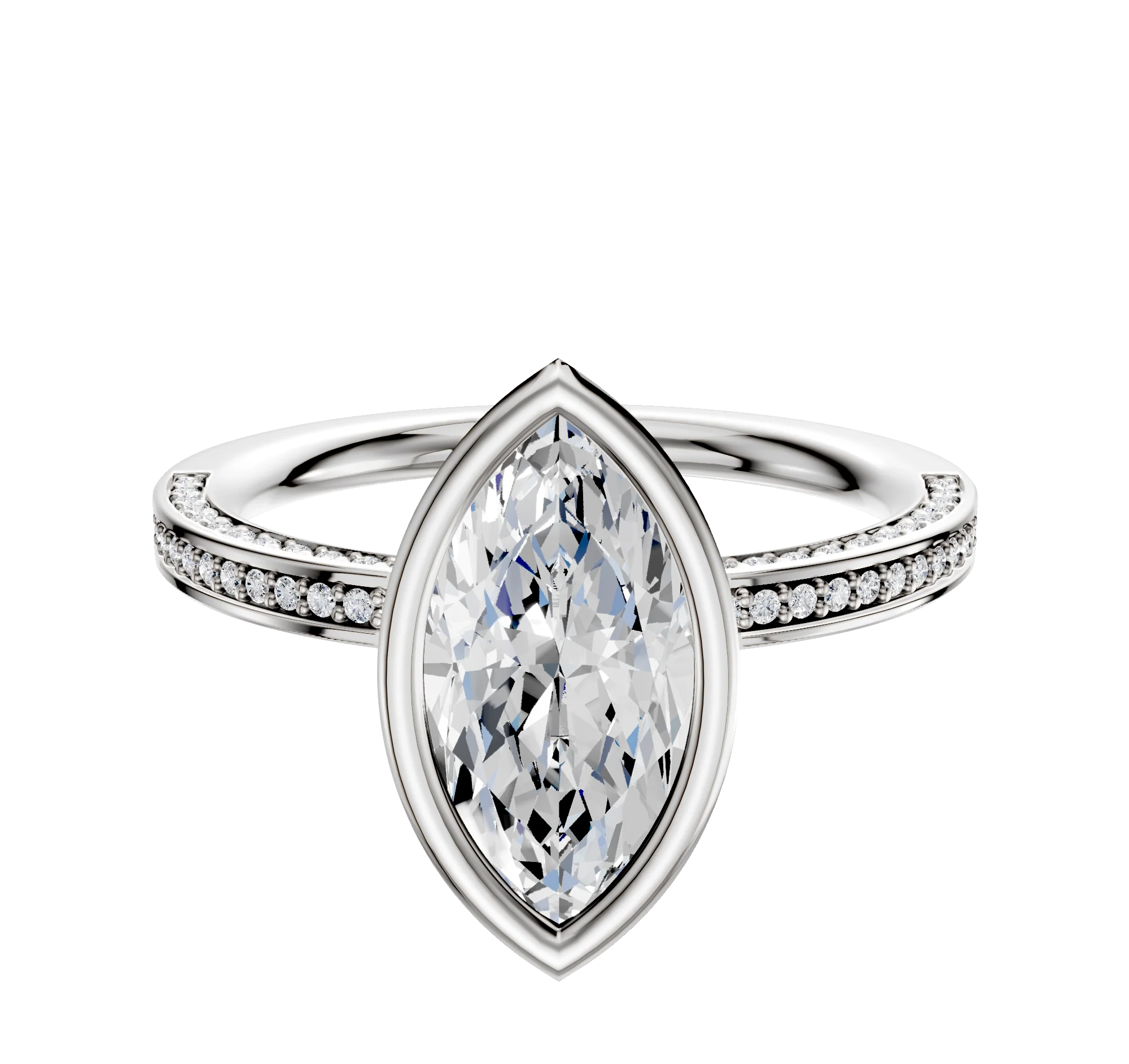 Platinum Bezel Full Bezel North/South Classic Flat 3-Row-Pave 2.0mm Engagement Ring