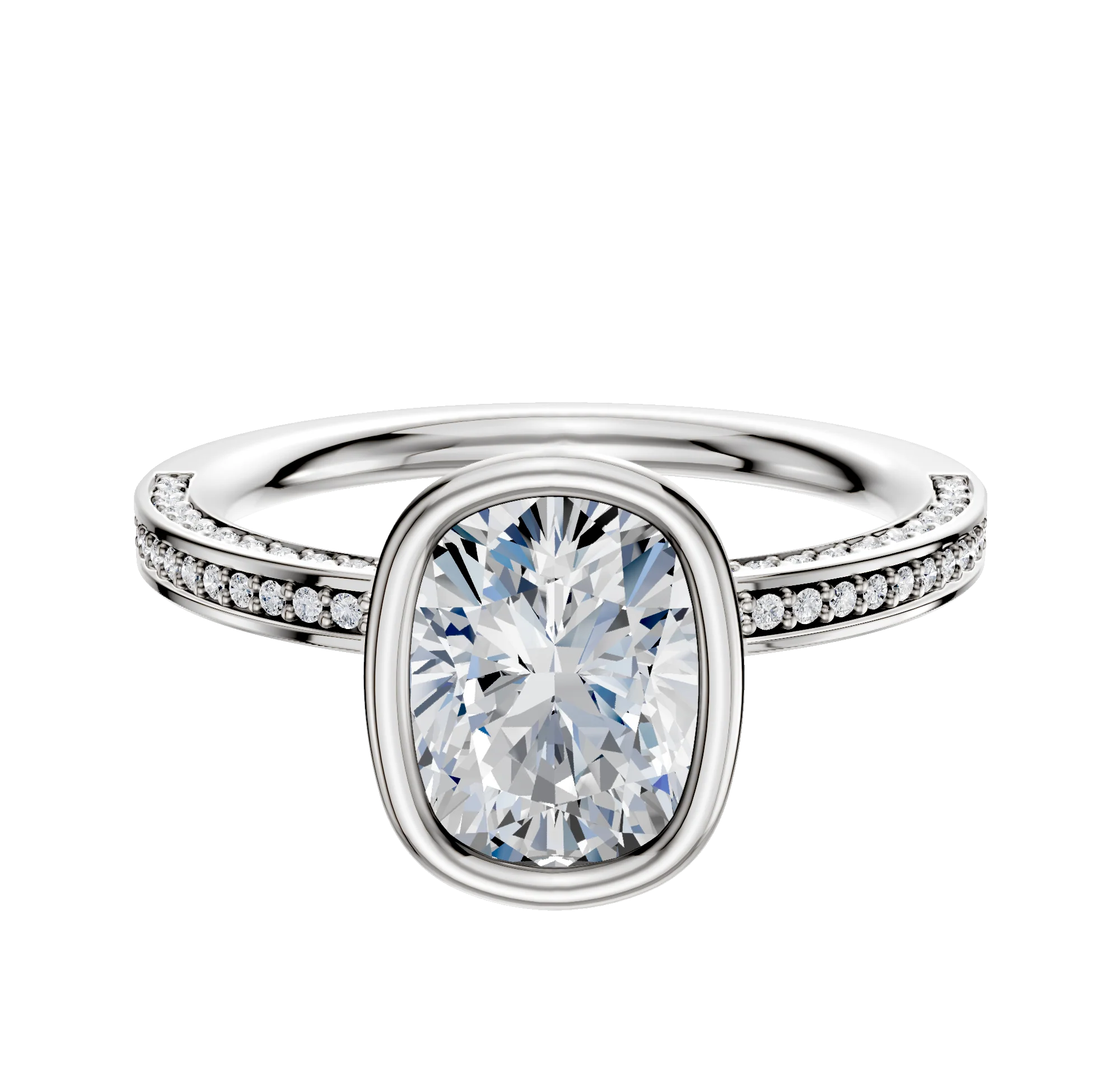 Platinum Bezel Full Bezel North/South Classic Flat 3-Row-Pave 2.0mm Engagement Ring
