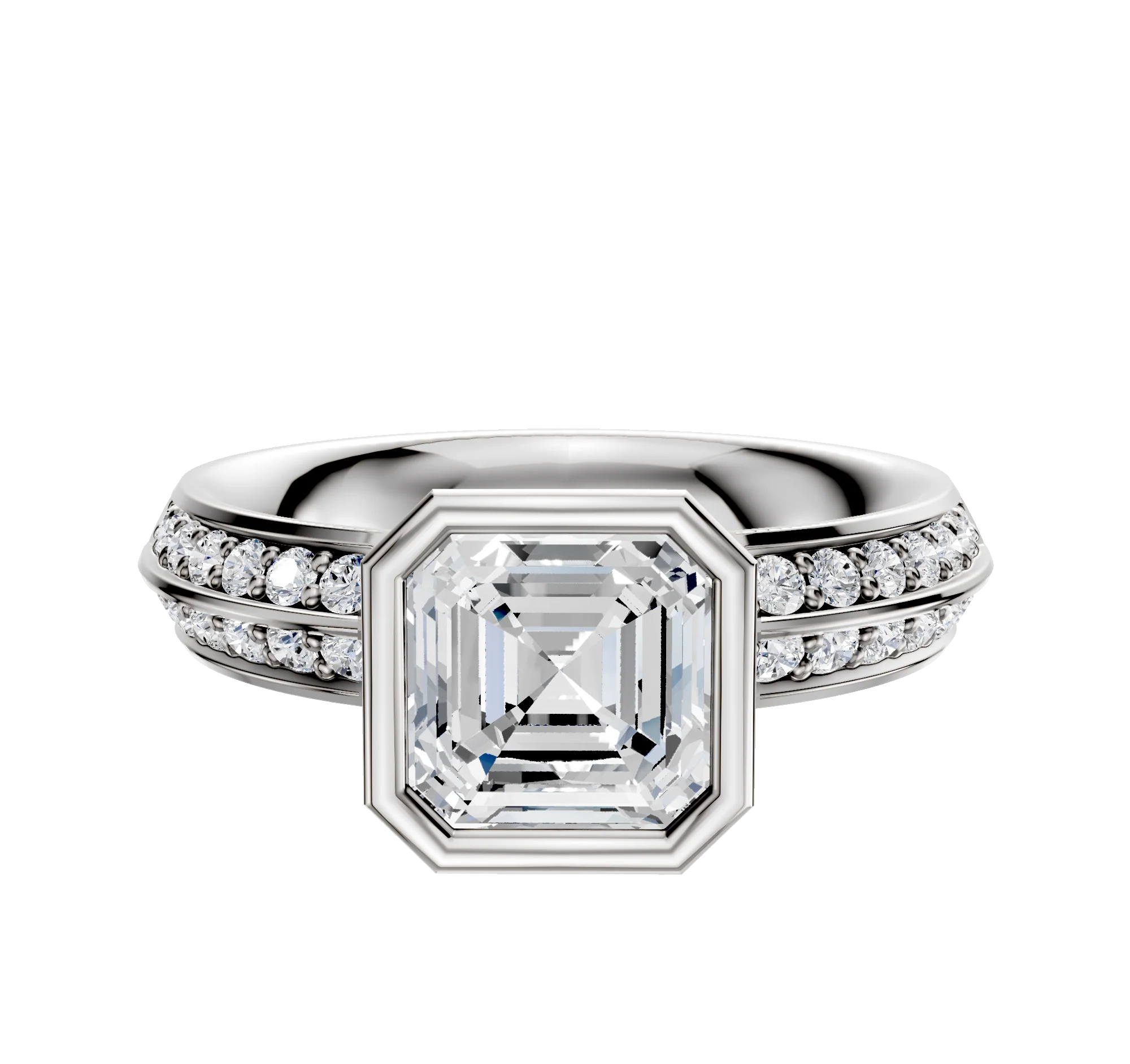 Platinum Bezel Full Bezel North/South Classic Knife Edge 1-Row-Pave 2.5mm Engagement Ring