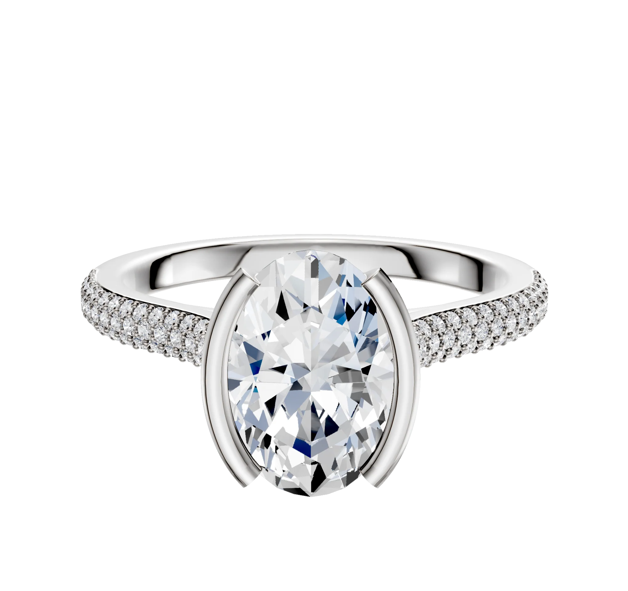 Platinum Bezel Half Bezel North/South Cathedral Dome 3-Row-Pave 2.0mm Engagement Ring