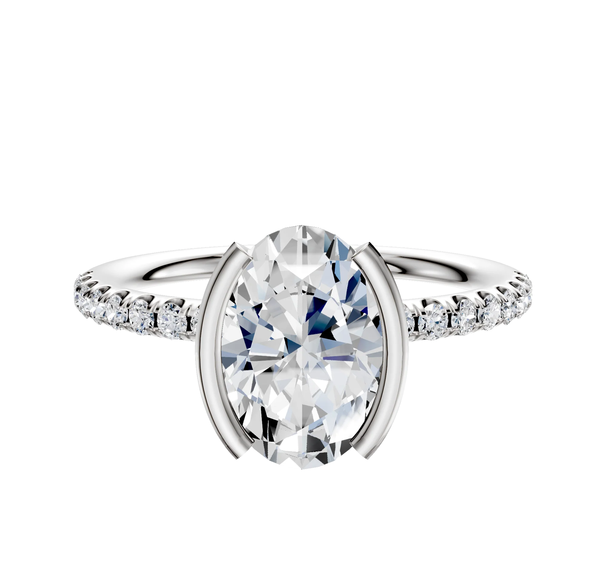 Platinum Bezel Half Bezel North/South Classic Dome 1-Row-Pave 2.5mm Engagement Ring