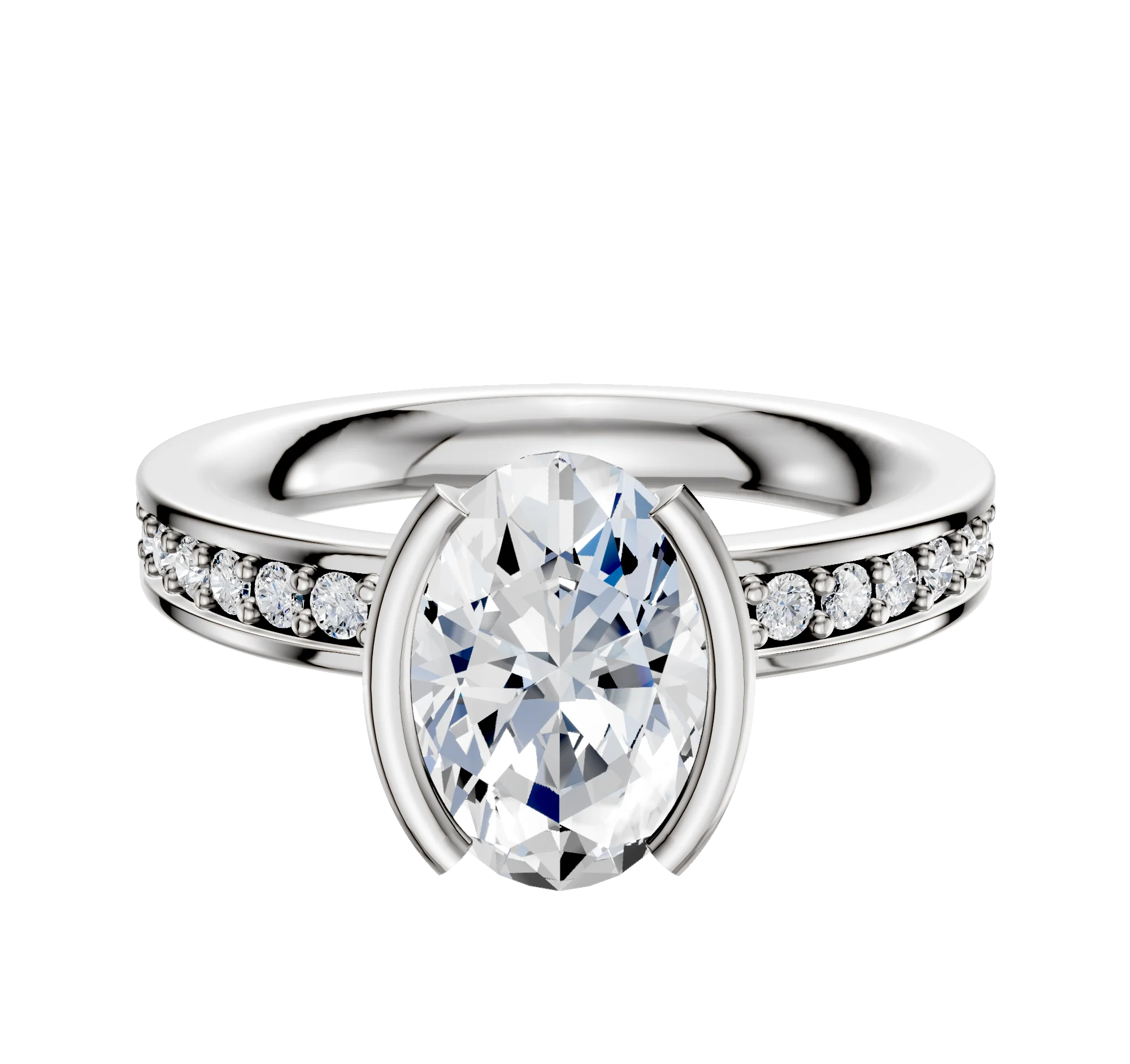 Platinum Bezel Half Bezel North/South Classic Flat 1-Row-Pave 2.5mm Engagement Ring