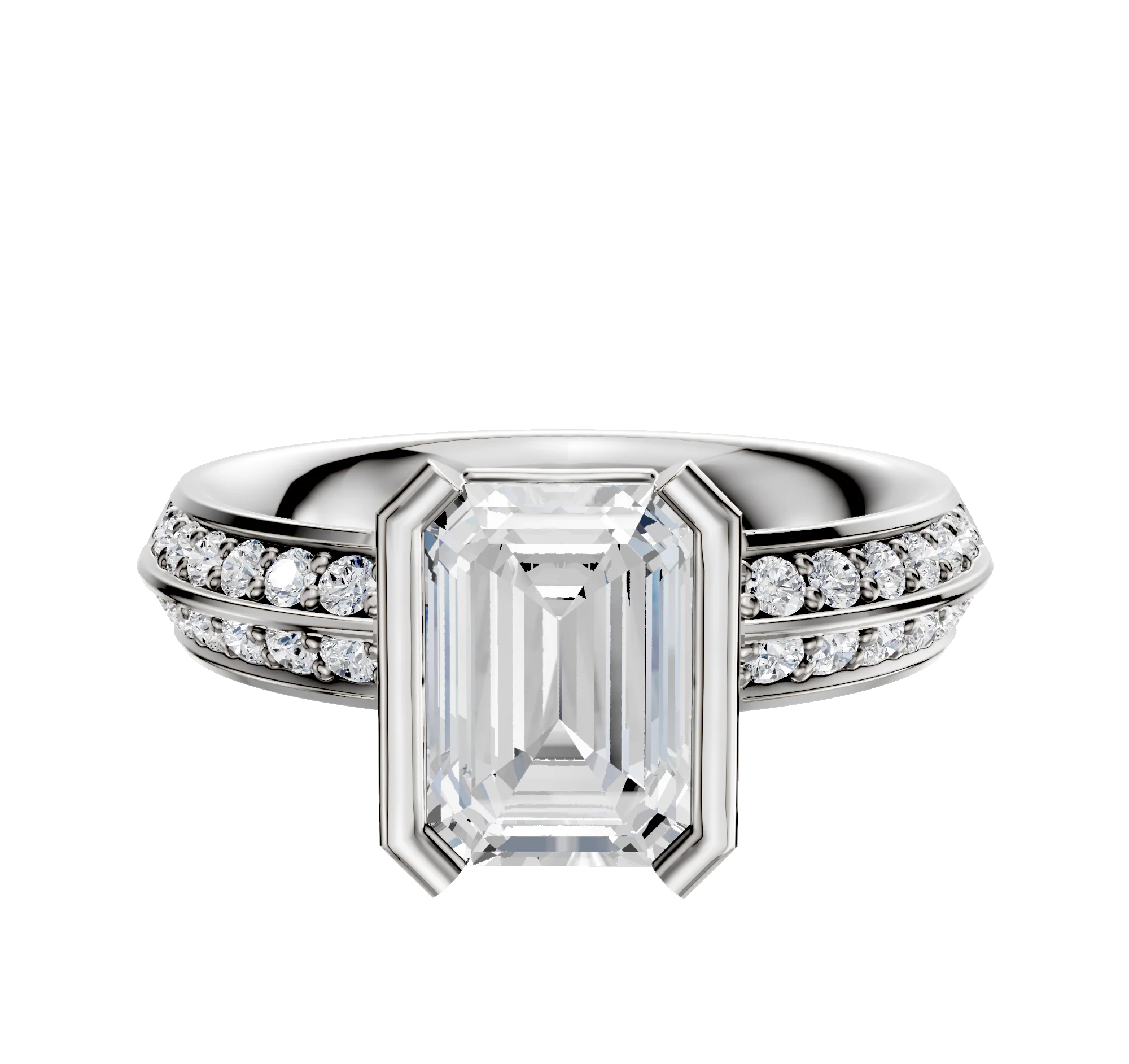 Platinum Bezel Half Bezel North/South Classic Knife Edge 1-Row-Pave 2.5mm Engagement Ring