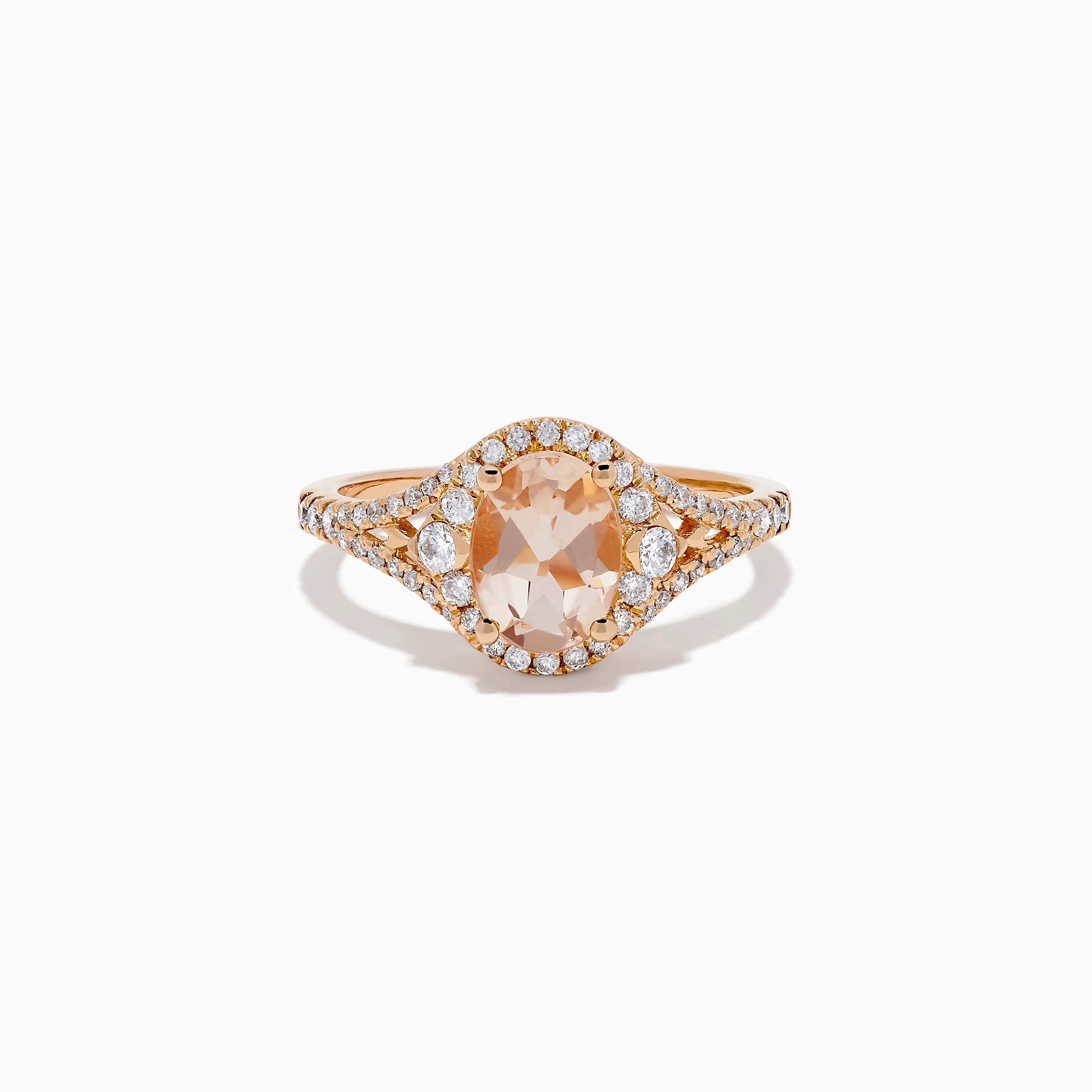 Rose Gold Morganite and Diamond Split Halo Ring