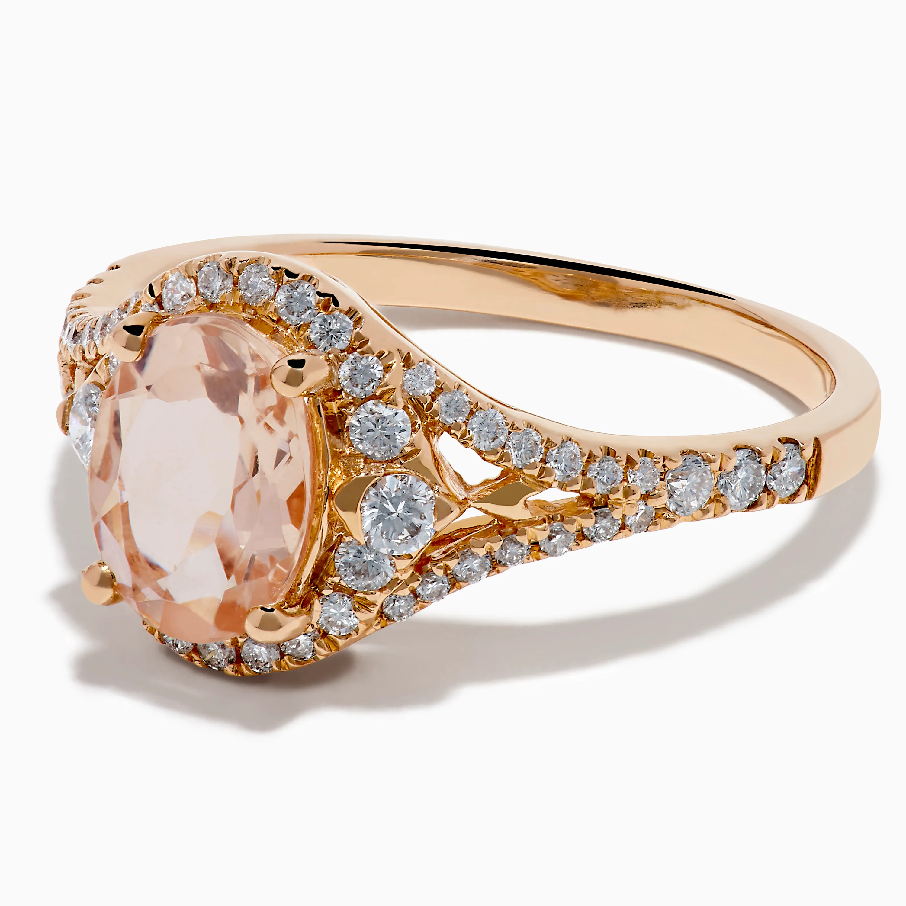 Rose Gold Morganite and Diamond Split Halo Ring - Image 2