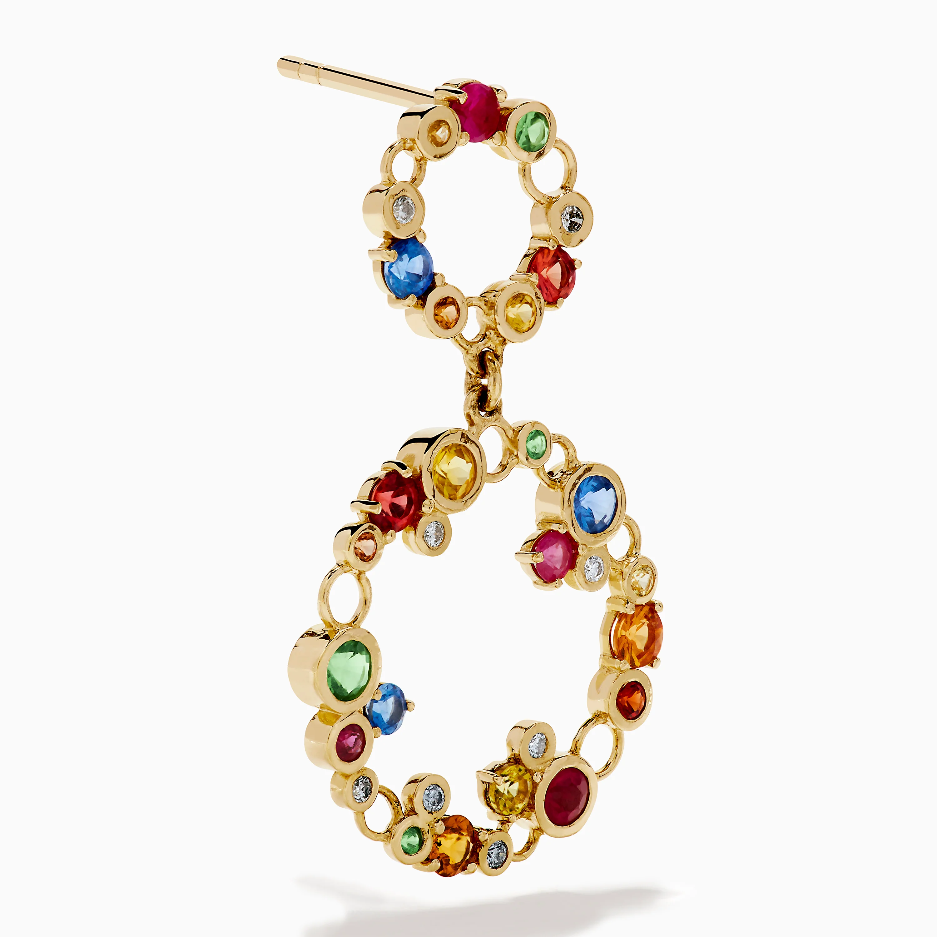 Watercolors 14K Gold Multi Sapphire and Diamond Dangle Bubble Earrings - Image 3