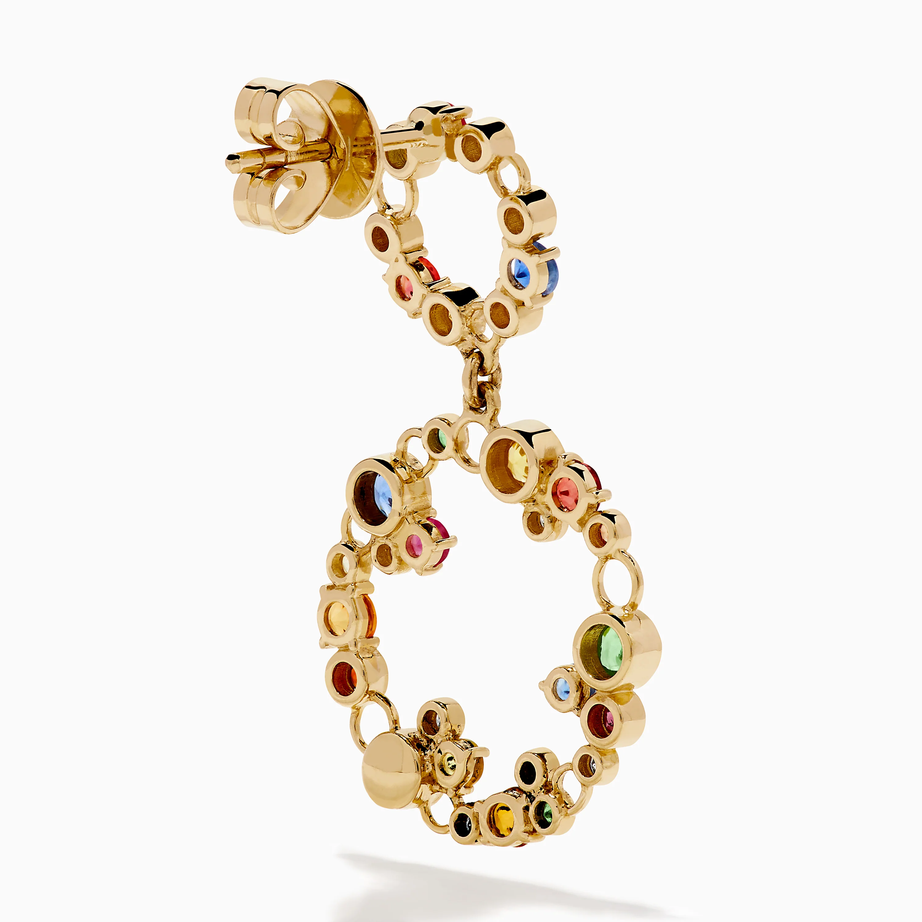 Watercolors 14K Gold Multi Sapphire and Diamond Dangle Bubble Earrings - Image 4