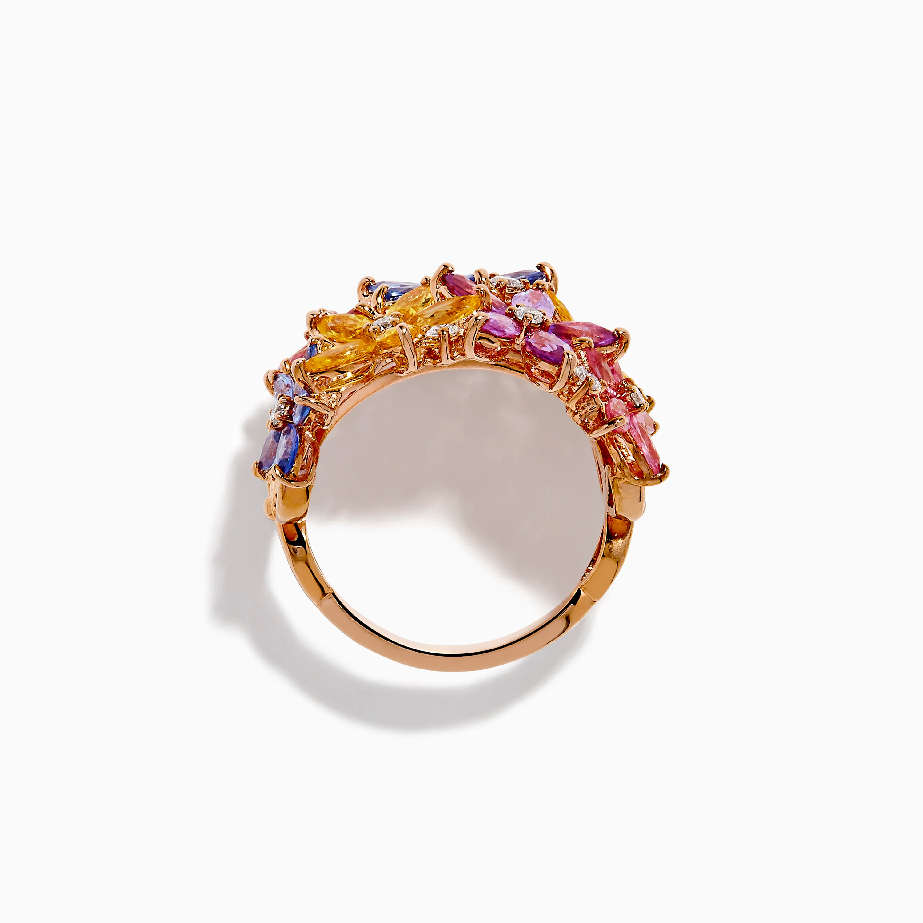 Watercolors 14K Rose Gold Multi Sapphire and Diamond Flowers Ring - Image 3