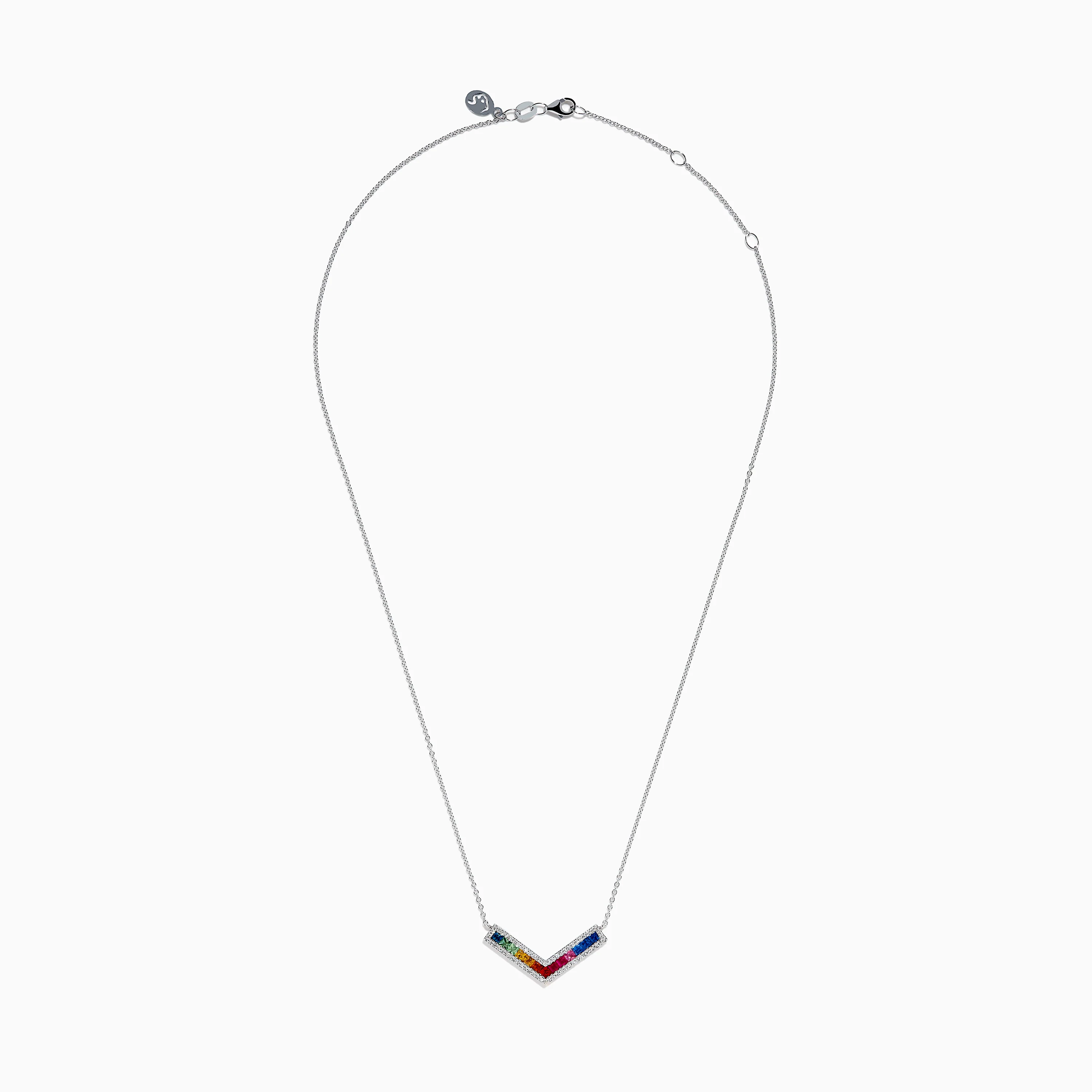 Watercolors 14K White Gold Multi Sapphire and Diamond Collarbone Necklace - Image 3