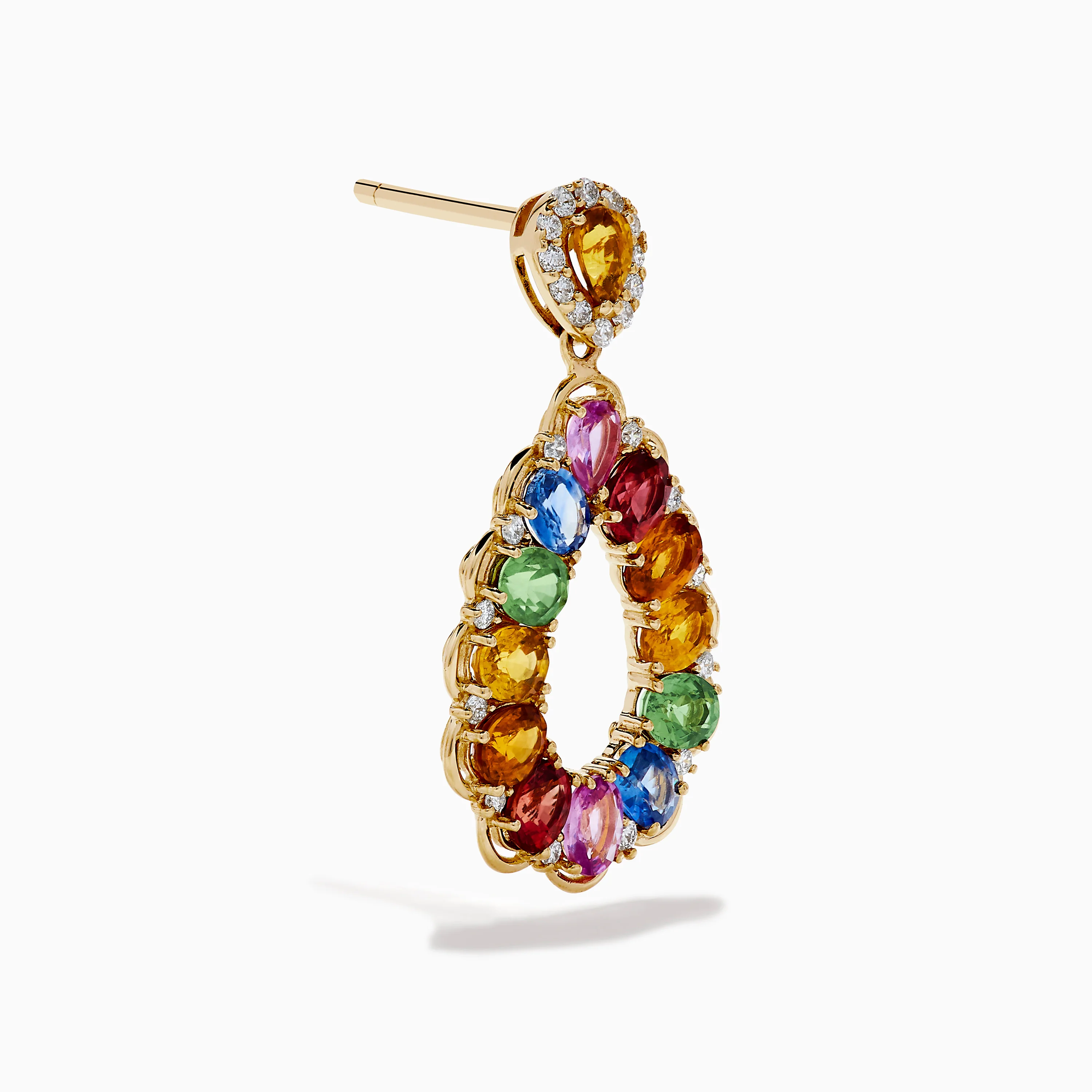 Watercolors 14K Yellow Gold Multi Sapphire and Diamond Teardrop Earrings - Image 3