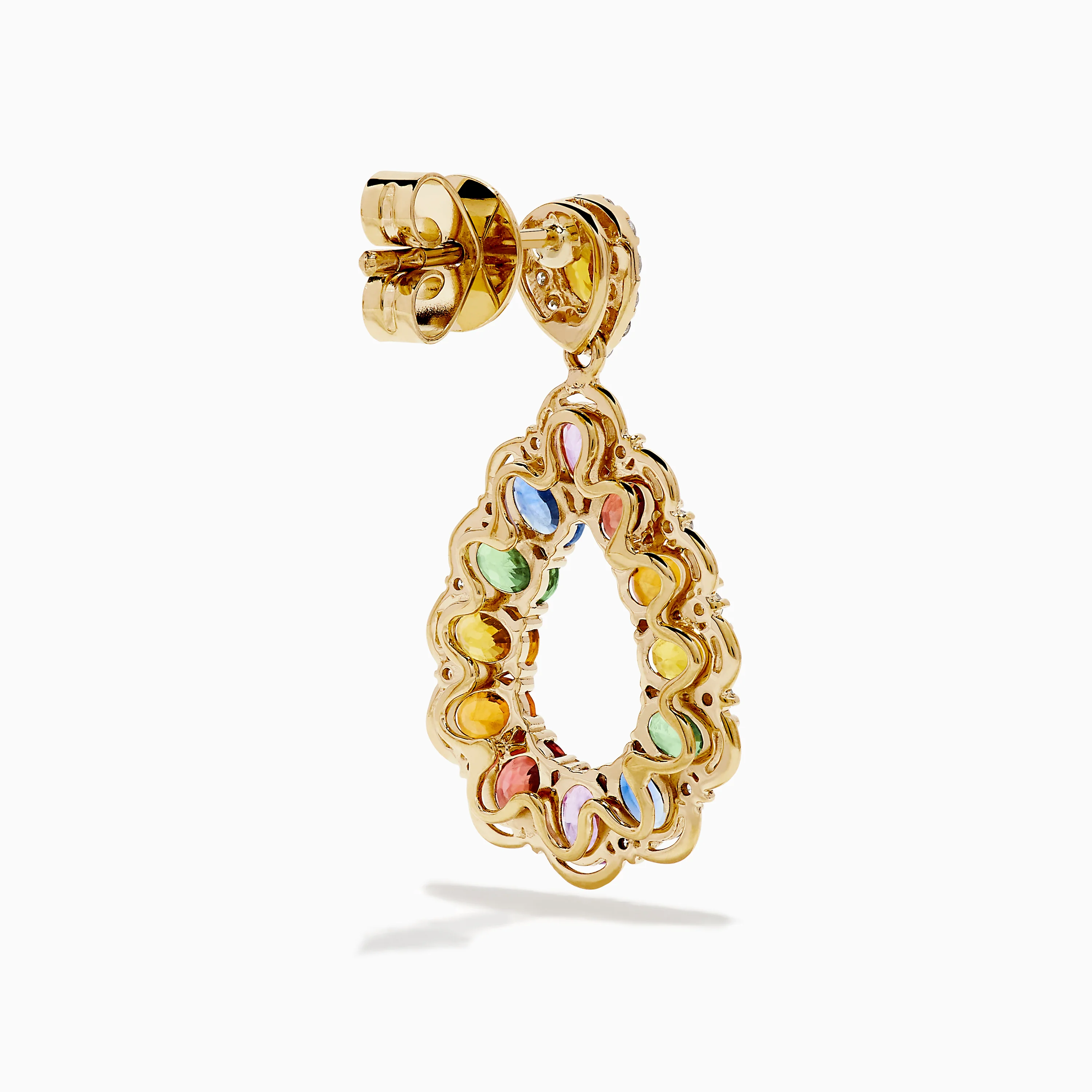 Watercolors 14K Yellow Gold Multi Sapphire and Diamond Teardrop Earrings - Image 4
