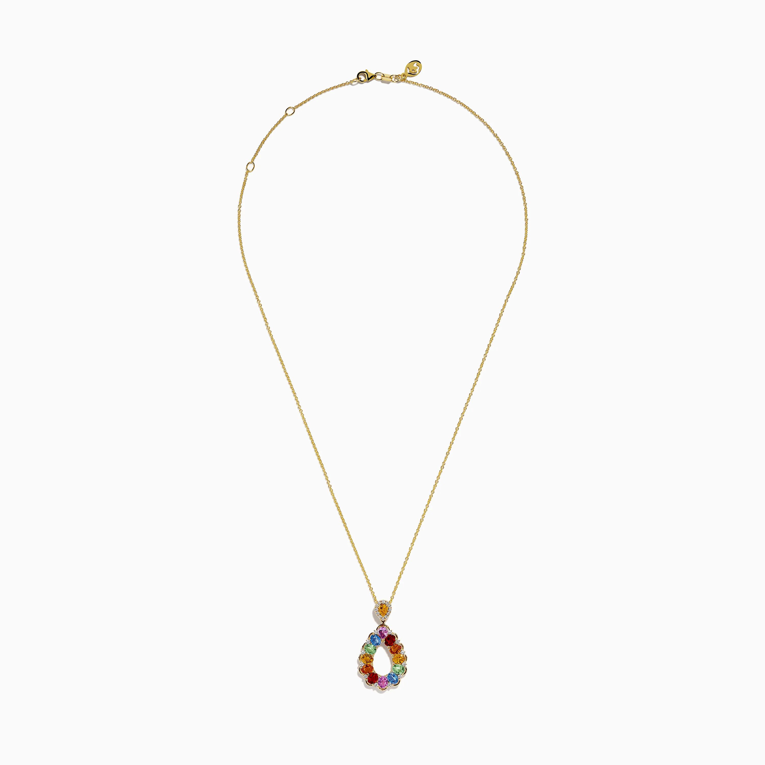Watercolors 14K Yellow Gold Multi Sapphire and Diamond Teardrop Pendant - Image 3
