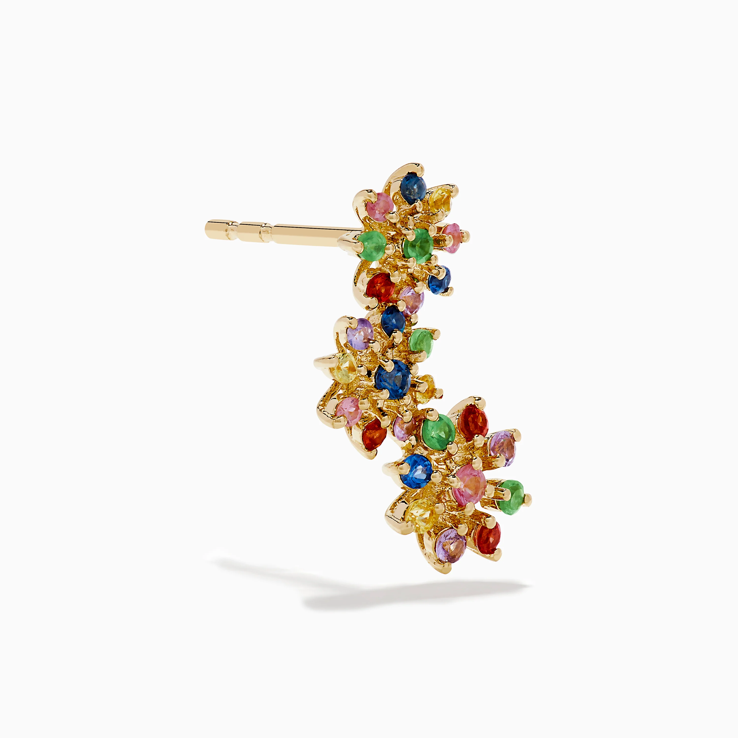 Watercolors 14K Yellow Gold Multi Sapphire and Tsavorite Floral  Ear Climber Stud Earrings - Image 3